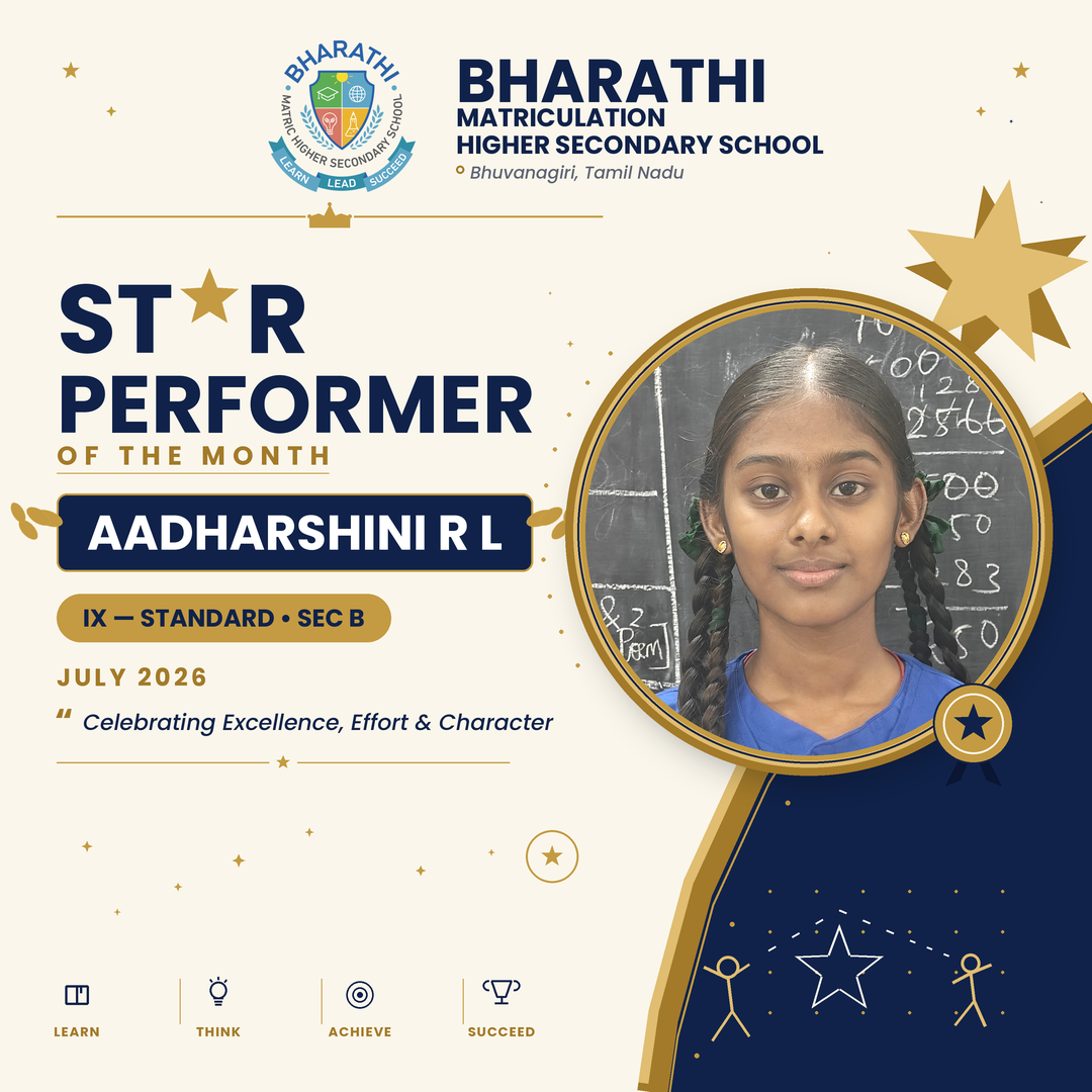 Aadharshini R L IX, Star Performer for July 2026